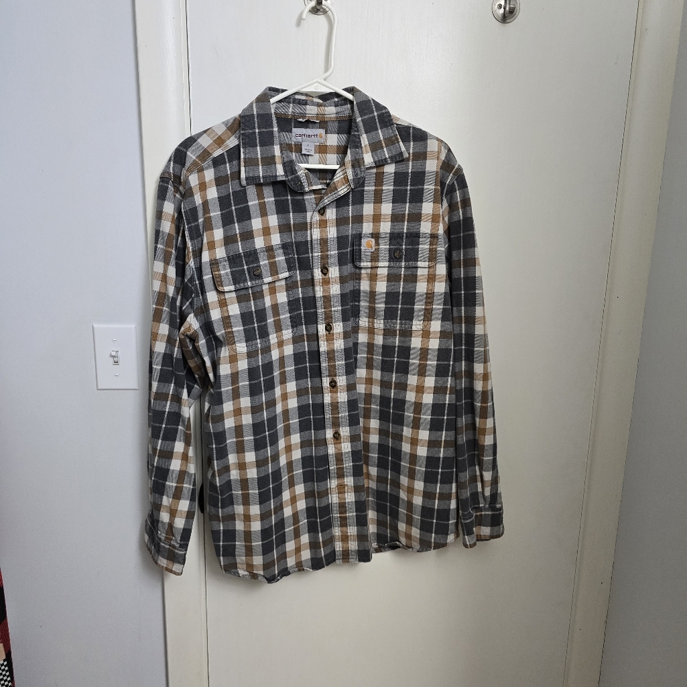Carhartt Men's Plaid Button Down Shirt - Gray, Brown, White